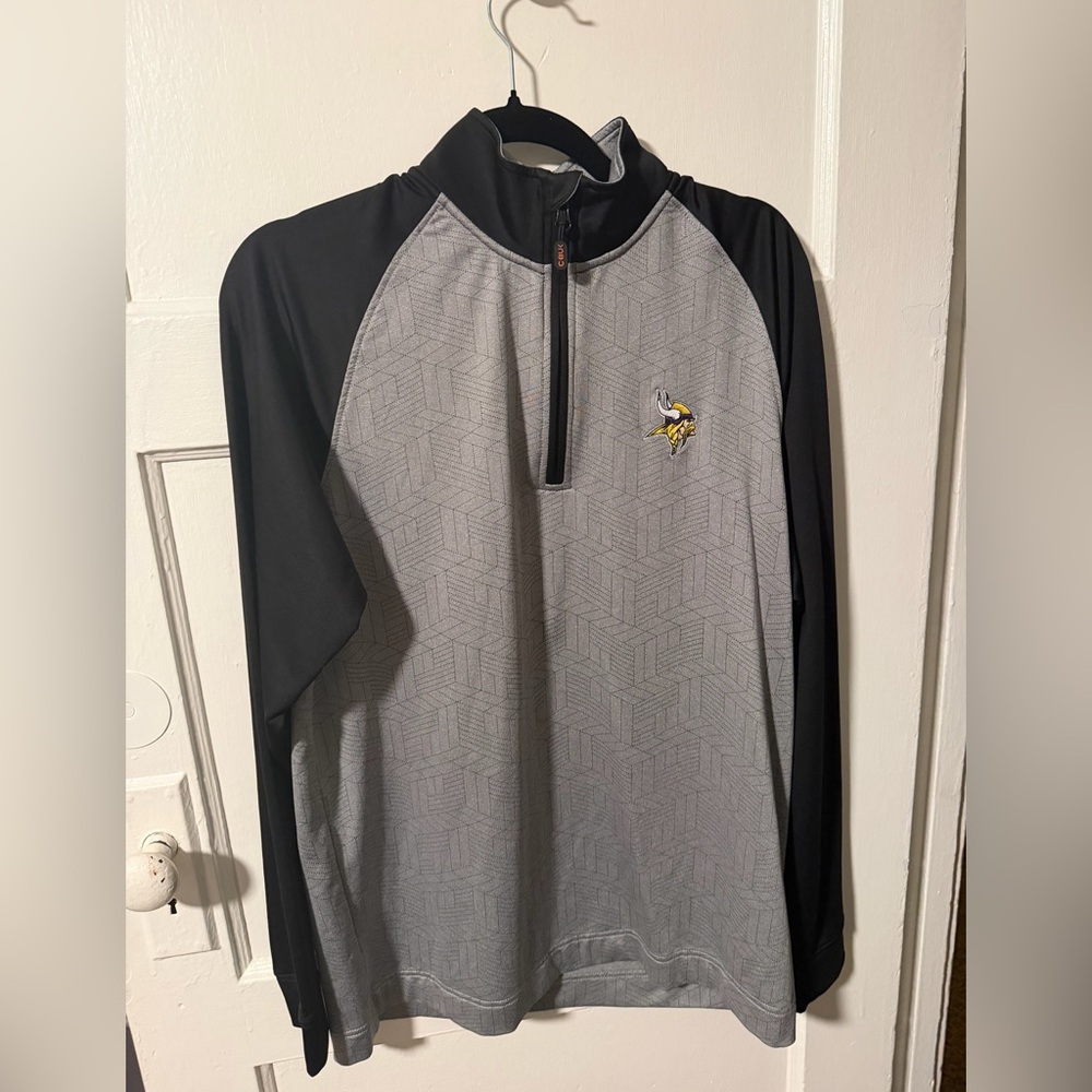 Cutter & Buck Minnesota Vikings Gray & Black Quarter Zip Pullover Sz Medium Golf